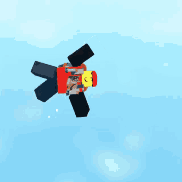 a cartoon character is flying through the air with a yellow box on his head