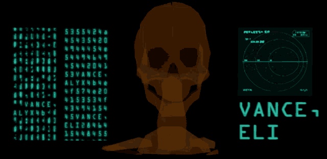 a skull and a radar screen with the name vance on it