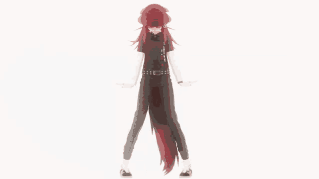 a girl with red hair is wearing a black shirt with a cross on it that says gt