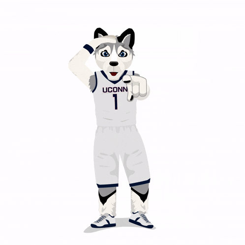 a cartoon of a husky wearing a uconn jersey