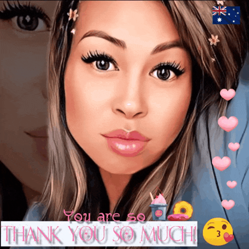 a picture of a woman with the words " you are so thank you so much " on it