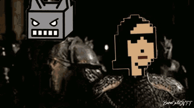 a pixel art drawing of a man and a horse with the words bunny on the bottom