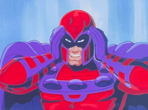 a cartoon character with a red helmet and purple gloves is smiling