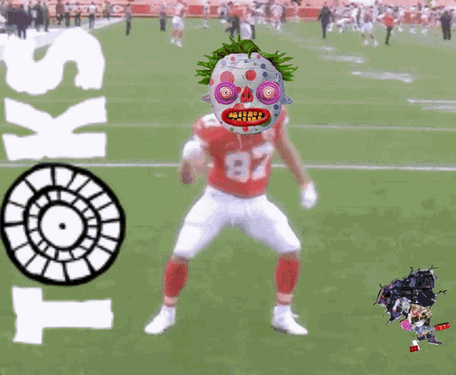 a cartoon of a football player wearing a mask with the number 87 on the back