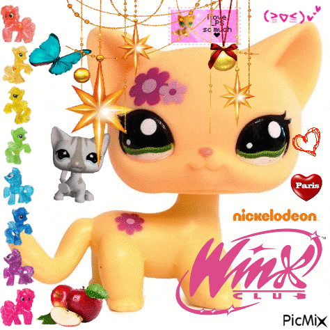 a picture of a littlest pet shop cat with a nickelodeon logo behind it