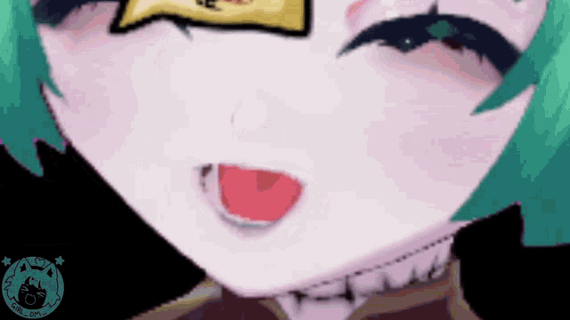 a close up of a girl 's face with a sticker on her eye