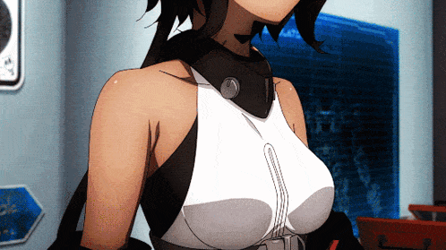 a close up of a woman 's breast with a button on the neck