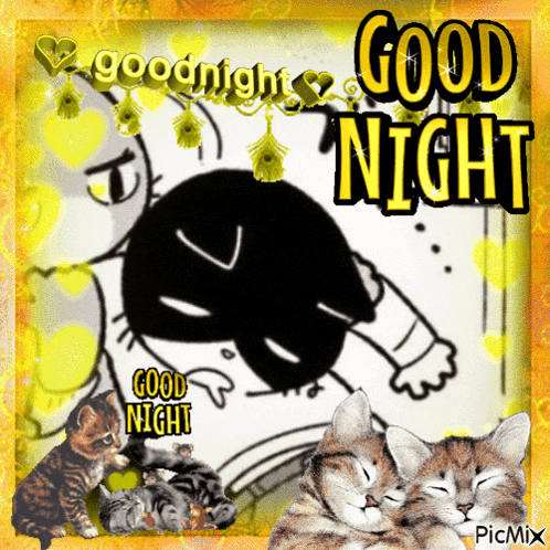 a picture of a cat with the words good night