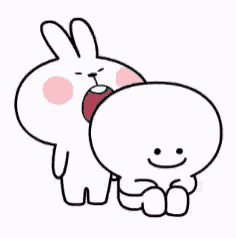a cartoon rabbit is standing next to another rabbit with big eyes .