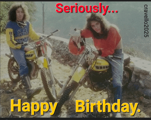a birthday card with two people on motorcycles and the words happy birthday