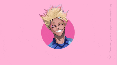 a drawing of a man with blonde hair and pink eyes