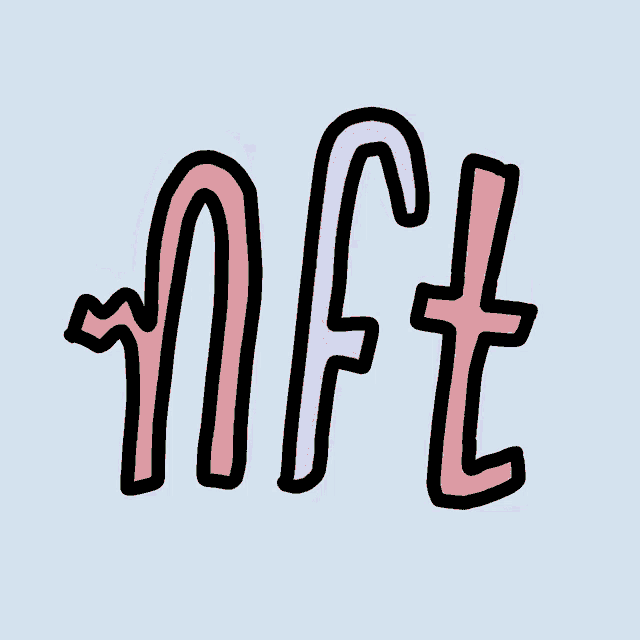 a drawing of the word nft in green and blue