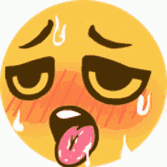 a cartoon smiley face with sweat coming out of it 's mouth and tongue sticking out .