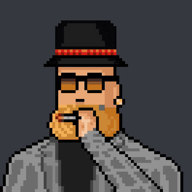 a pixel art of a man with a beard wearing a top hat and sunglasses