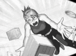 a black and white cartoon of a person falling off a box