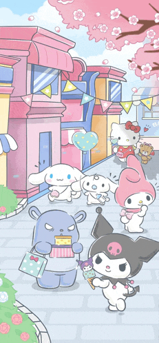 a cartoon of hello kitty cinnamoroll and my melody