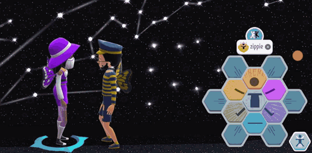 a screenshot of a game called zippie with two characters