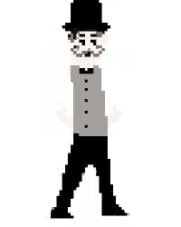 a pixel art of a man with a mustache wearing a top hat and bow tie .