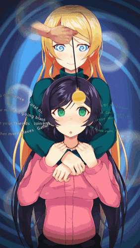 a girl with green eyes is being hypnotized by a man