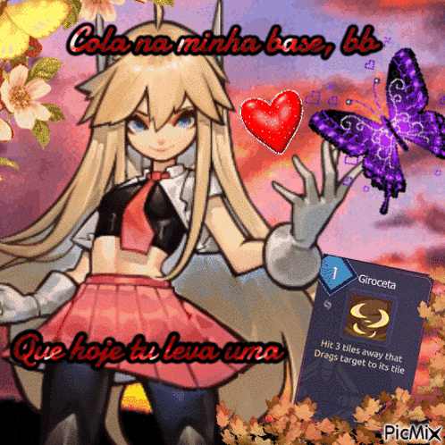 a picture of a girl holding a purple butterfly with the caption cola na minha base bb