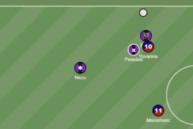 a soccer game is being played on a green field and the players are named momohoric and yovanna