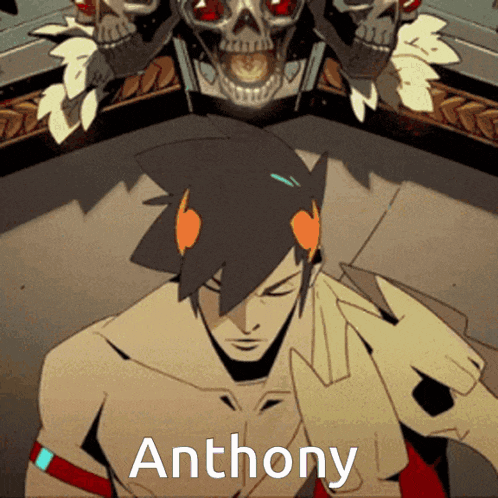 a cartoon of a man with the name anthony on the bottom