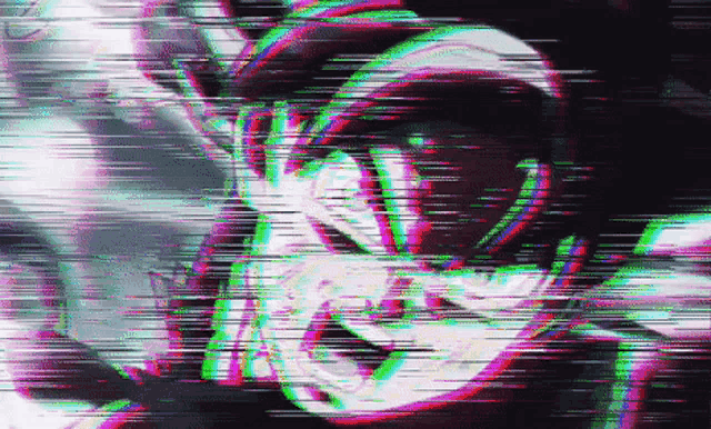 a close up of a person 's face with a glitch effect in the background .