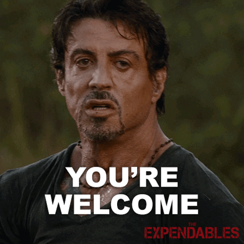 You'Re Welcome Barney Ross GIF - You'Re Welcome Barney Ross Sylvester Stallone GIFs