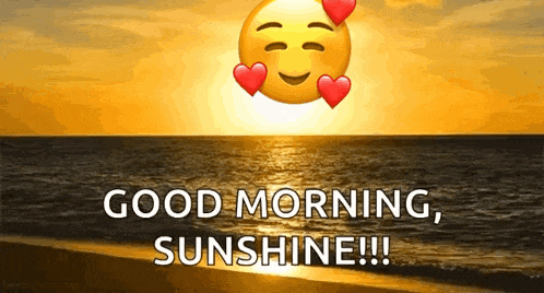 a good morning sunshine greeting with a smiley face and hearts