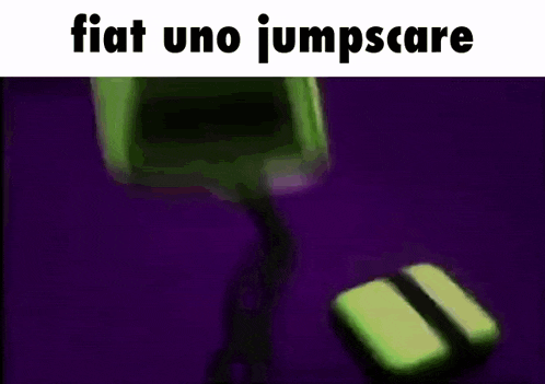 a green box is flying in the air with the words fiat uno jumpscare above it