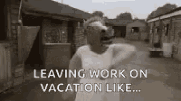 a woman in a horse mask is leaving work on vacation like a horse .