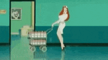 a cartoon of a nurse pushing a stroller full of bottles in a hospital .