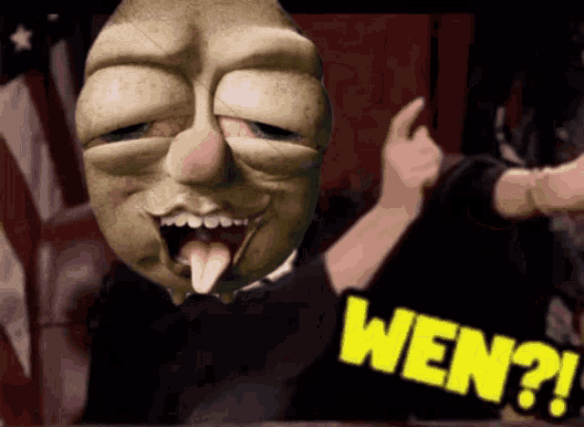 a cartoon character with a tongue sticking out and the word wen on the bottom