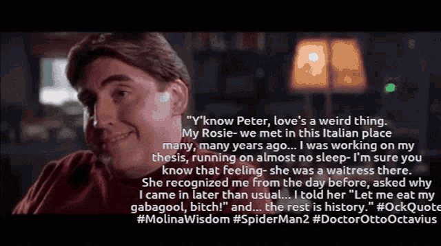 a quote from spider man 2 is displayed