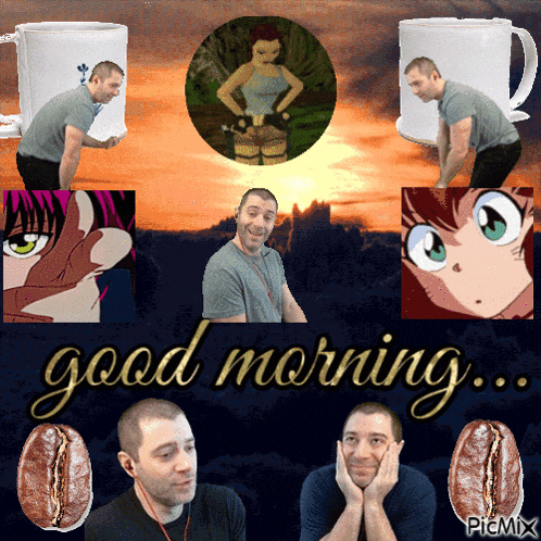 a collage of pictures with the words " good morning " on the bottom