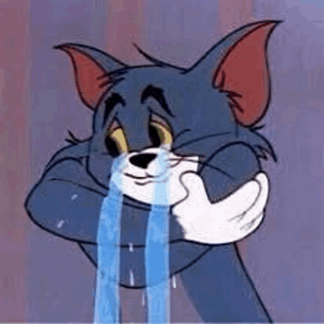 tom and jerry are crying with tears coming out of their eyes .