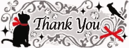 a thank you sign with a cat and a bird