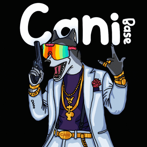 a cartoon drawing of a dog wearing a suit and holding a gun with the word cani on the bottom