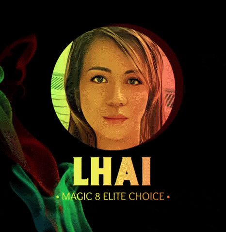 a picture of a woman with the words lhai magic & elite choice below her