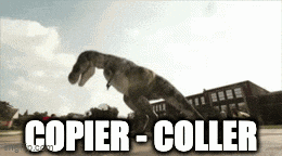 a t-rex is jumping in the air with the words copier-colleter below it