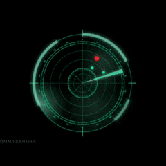 a radar screen with a red dot in the center