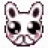 a pixel art drawing of a cat 's face with big eyes and a mustache .