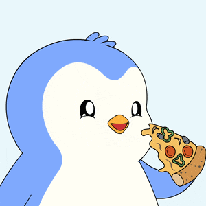 a penguin is eating a slice of pizza with pepperoni and mushrooms