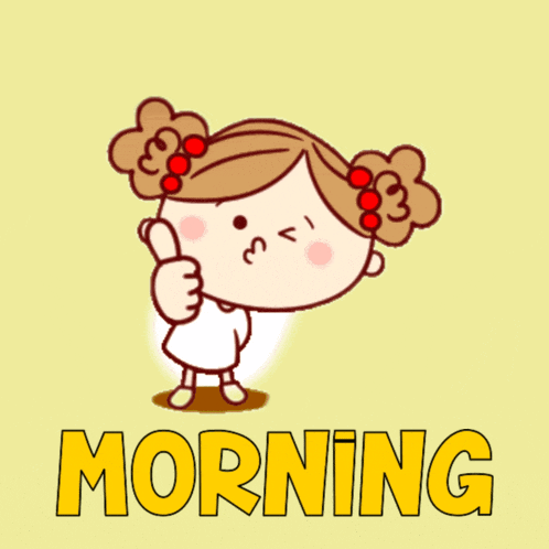 a cartoon girl is giving a thumbs up and the words good morning are below her
