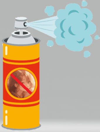 a spray can with a woman 's face on it and a red line through it