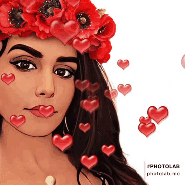 a photo of a woman with hearts on her face taken by photolab