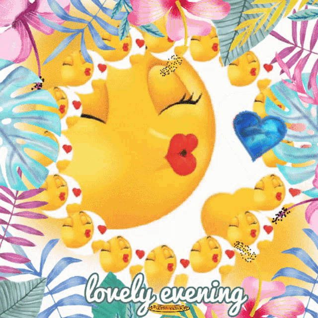 a lovely evening greeting card with a smiley face surrounded by other smiley faces