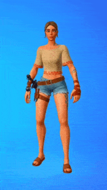 a woman in shorts is holding a sword in her hand