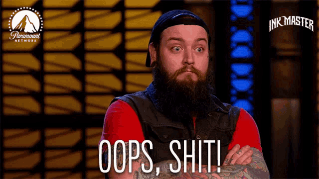 a man with a beard says " oops shit " in a paramount network ad