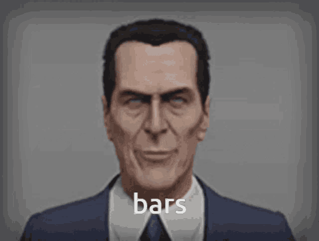 a man in a suit and tie with the word bars written on his face
